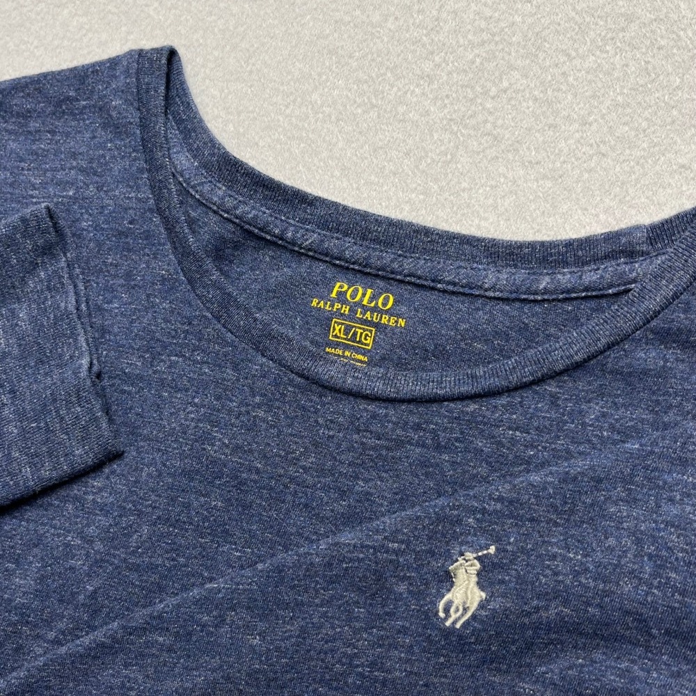 Polo Ralph Lauren Mens XL Long Sleeve T-Shirt Heather Navy Blue Cotton Pony Logo